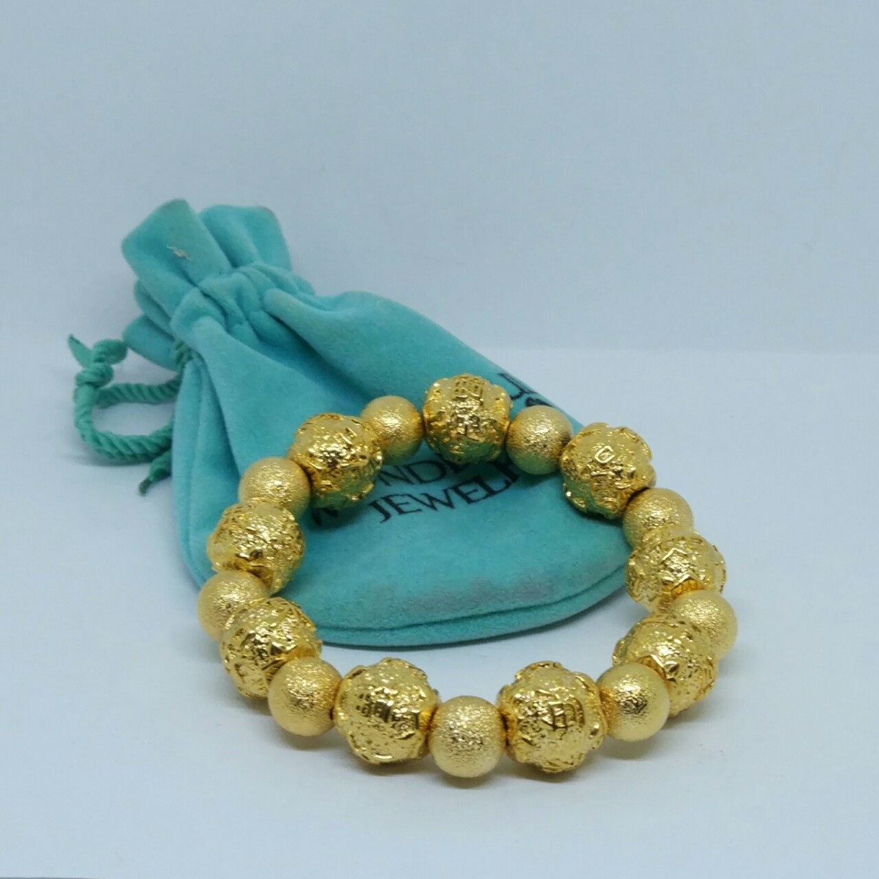 南非锡金首饰时尚男款福禄寿手链 黄铜镀金圆珠男士好运手链饰品