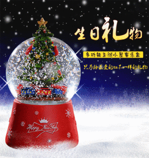 一件代发直销音乐盒八音盒送生日礼物带灯光自动飘雪圣诞树水晶球