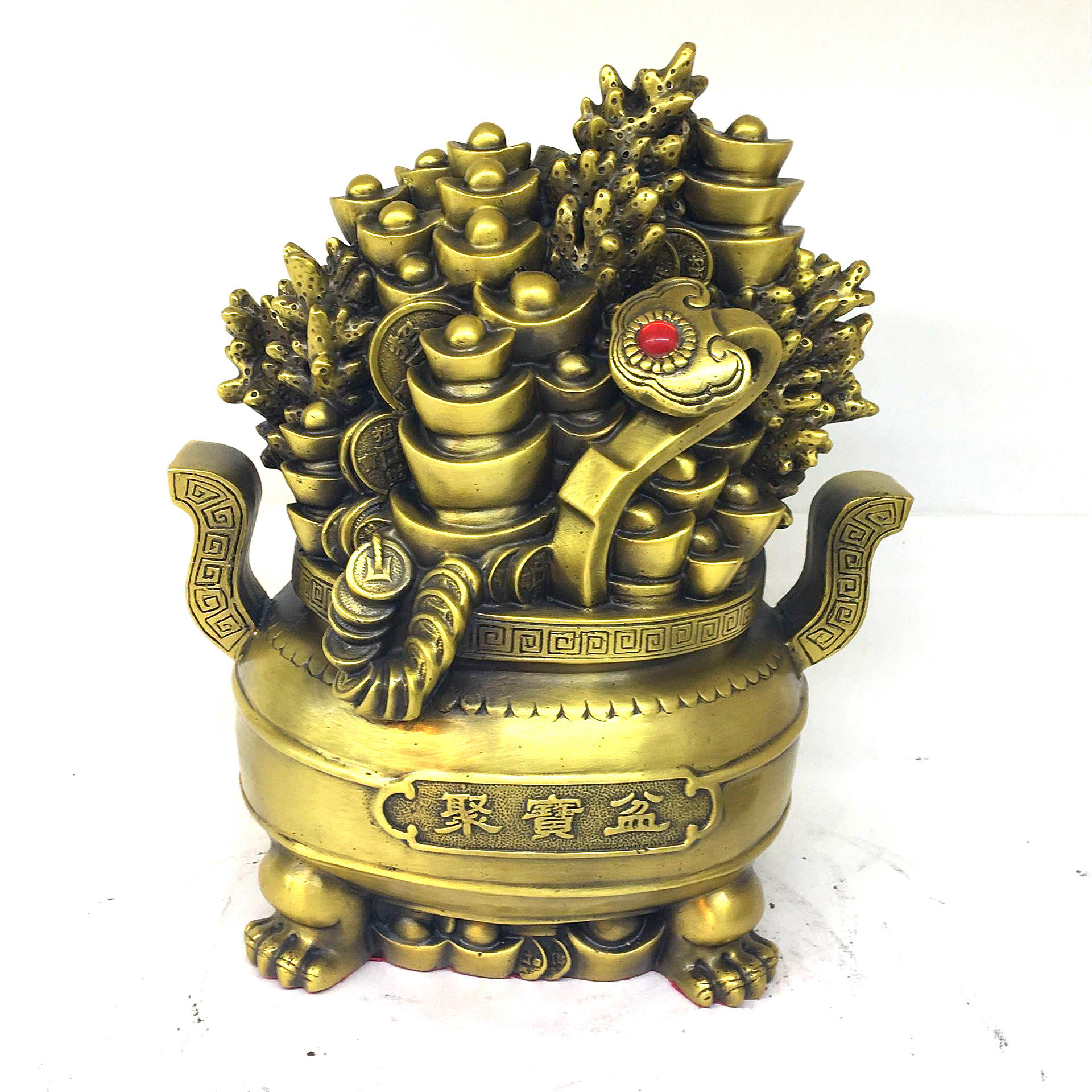 开光纯铜双耳如意聚宝盆招财聚财风水摆件家居旺铺办公室