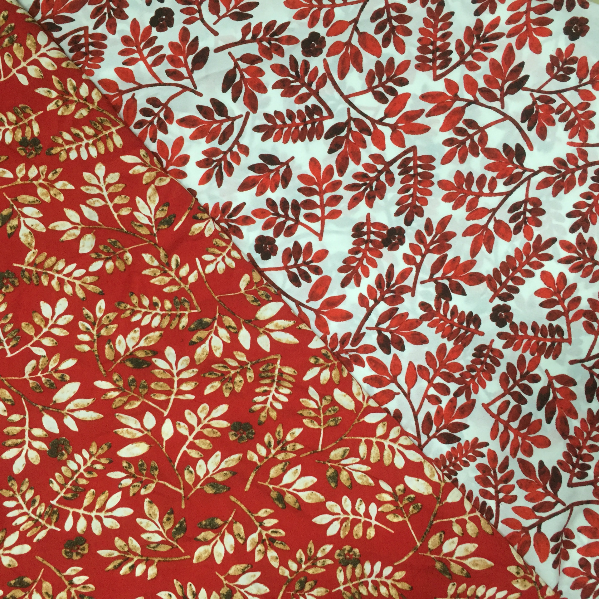 清新素雅碎花印花面料 红色小叶子印花 优质原单连衣裙吊带衫面料