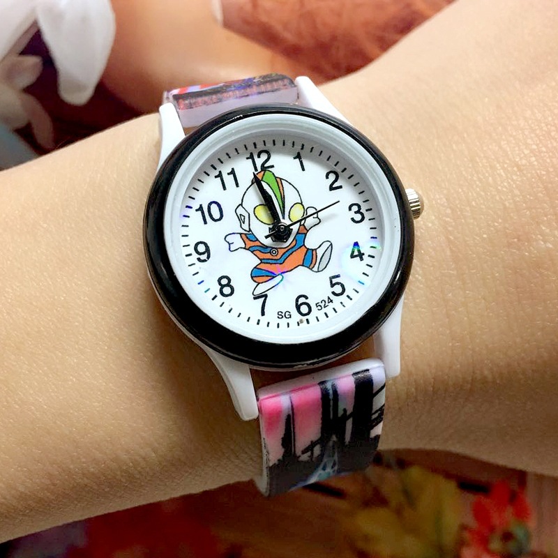 速卖通淘宝货源奥特曼超人硅胶印花儿童石英手表男孩休闲腕表批发