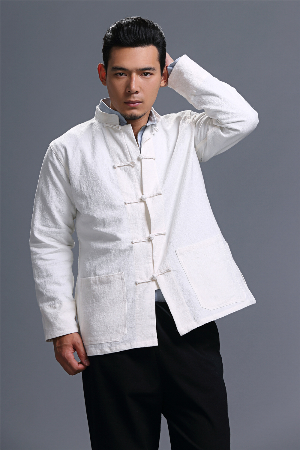 麻凡布衣中山装民族服装男装立领长袖麻棉手工盘扣衬衫民族风唐装