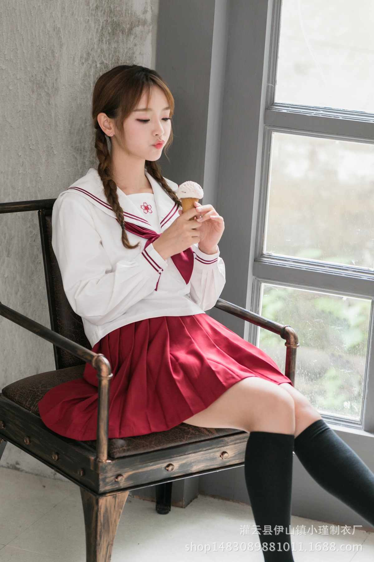 樱花刺绣长袖日本学生校服jk制服水手服正统中间服学院风