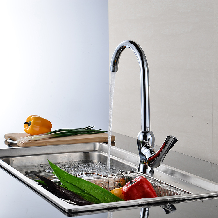 新款厨房水槽洗菜盆圆三通水龙头全铜主体冷热水龙头厂家批发