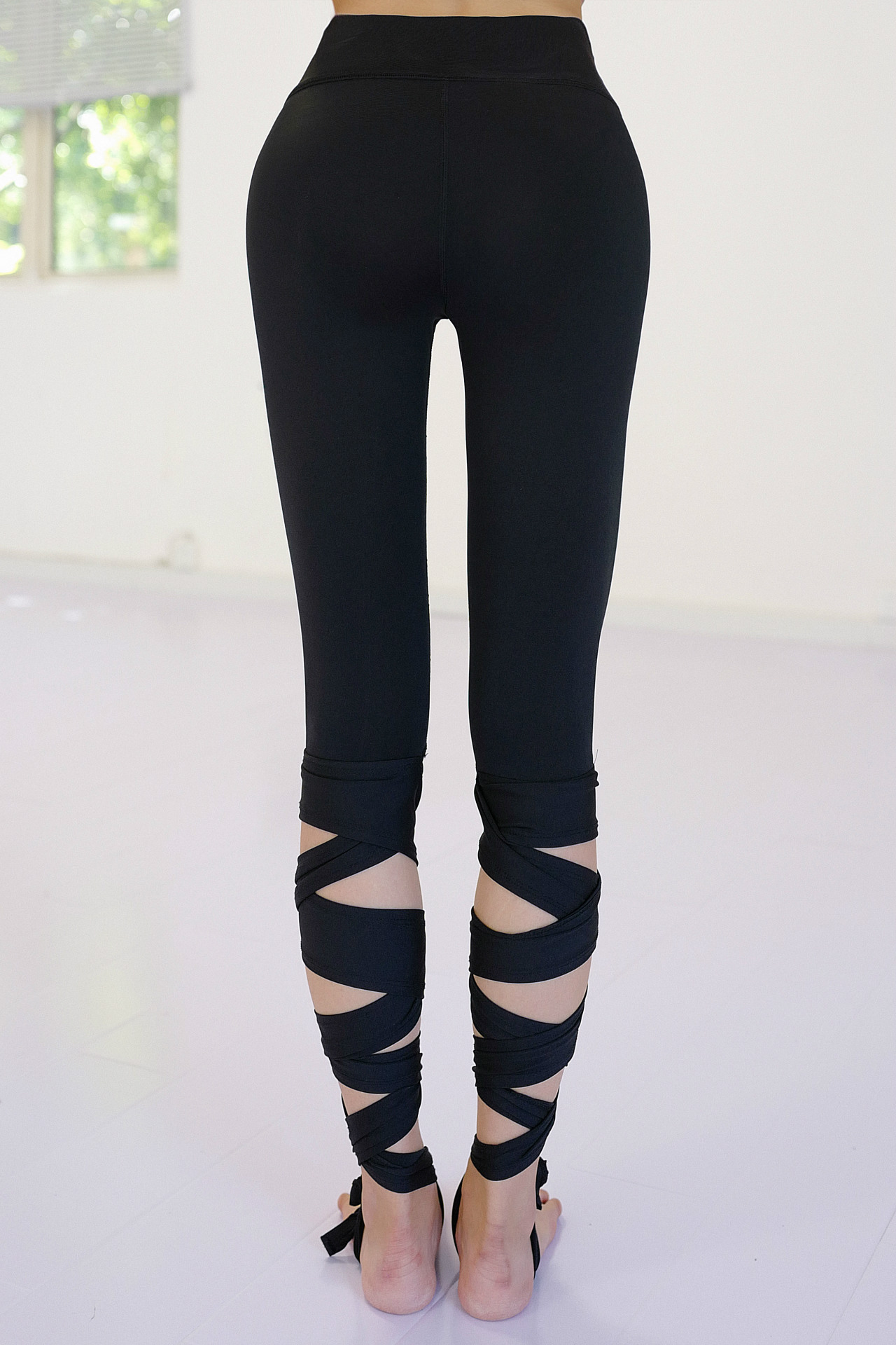 跨境新款厂家直销紧身瑜伽裤 加宽芭蕾绑带裤健身舞蹈8分裤