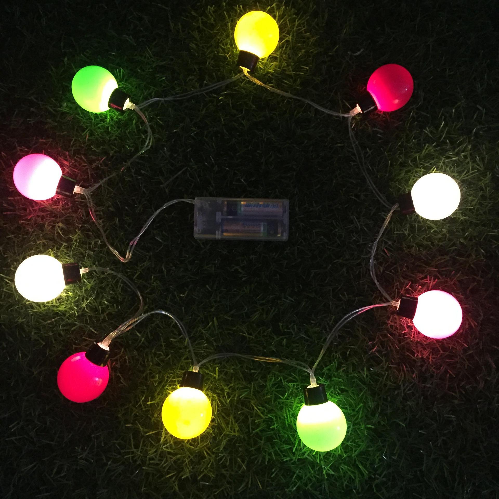 彩色多色灯泡 球泡串灯饰品led暖白光电池盒挂件扣件灯串户外防水