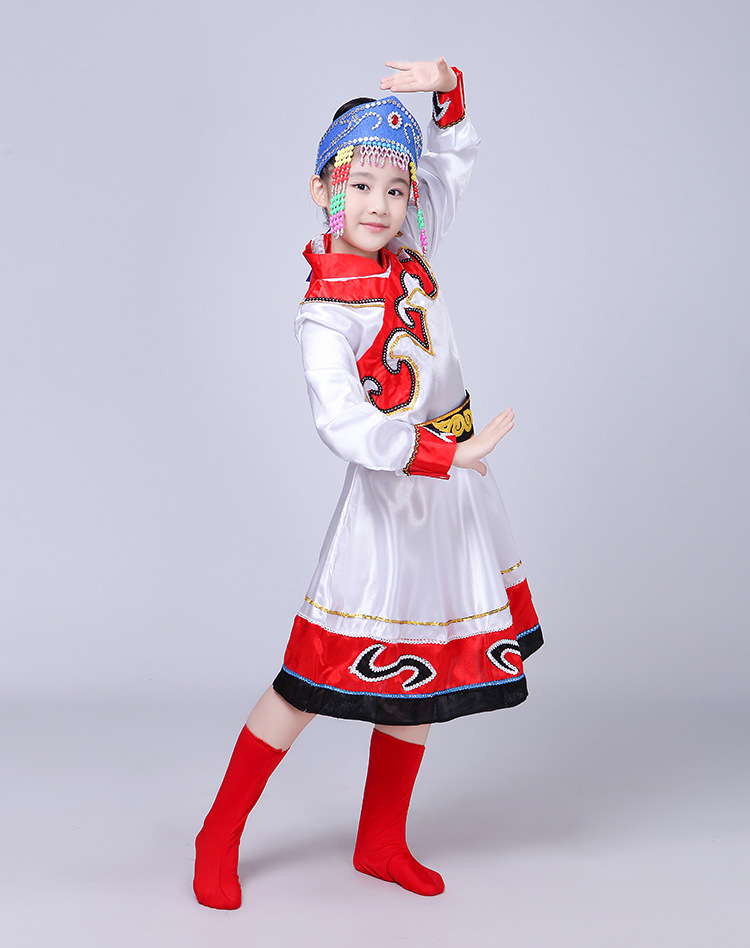 蒙古族服装儿童女孩演出服饰小孩蒙古袍女童款新款蒙古族袍舞蹈服