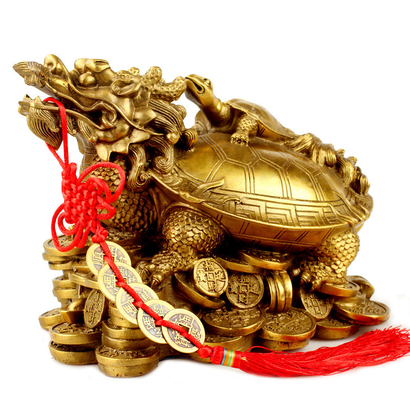 纯铜龙龟摆件八卦龙头龟母子龟纯铜五帝钱金属工艺品批发