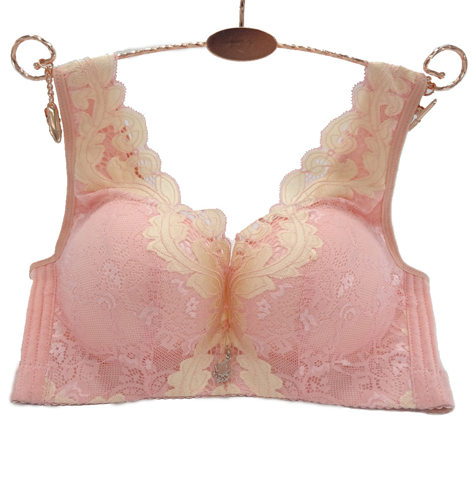 洛丽黛无钢圈春夏新款大码女士蕾丝边刺绣调整型文胸罩背心式内衣