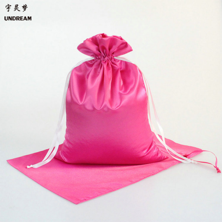 深圳厂家专业生产定制束口拉绳色丁袋假发包装防尘收纳丝绸布袋