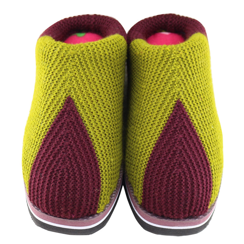 三角形毛线拖鞋三角拖加厚海绵手工毛线鞋鞋冬天毛线棉鞋花型棉拖