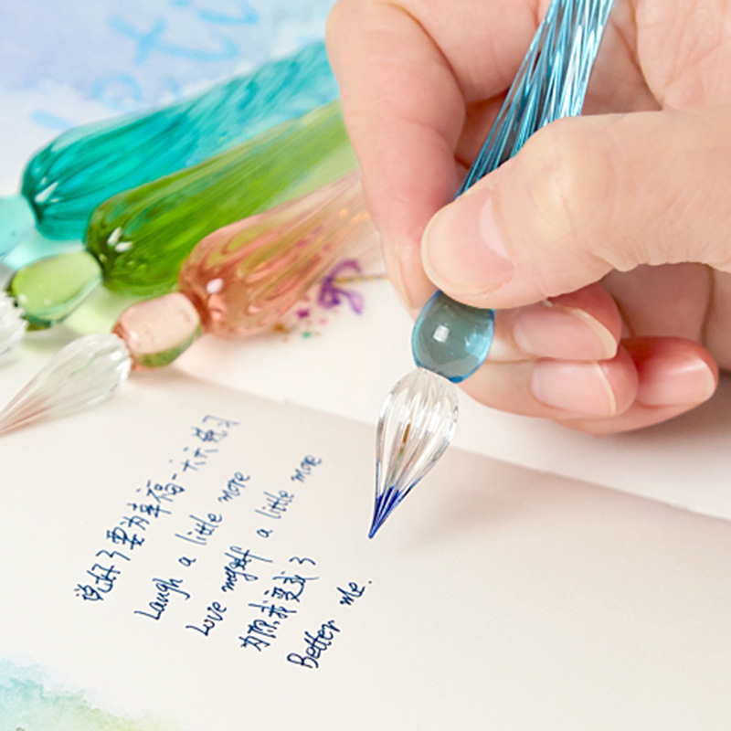 玻璃笔蘸水笔艺术彩色墨水试色沾水透明钢笔水晶漫画礼品 水晶笔