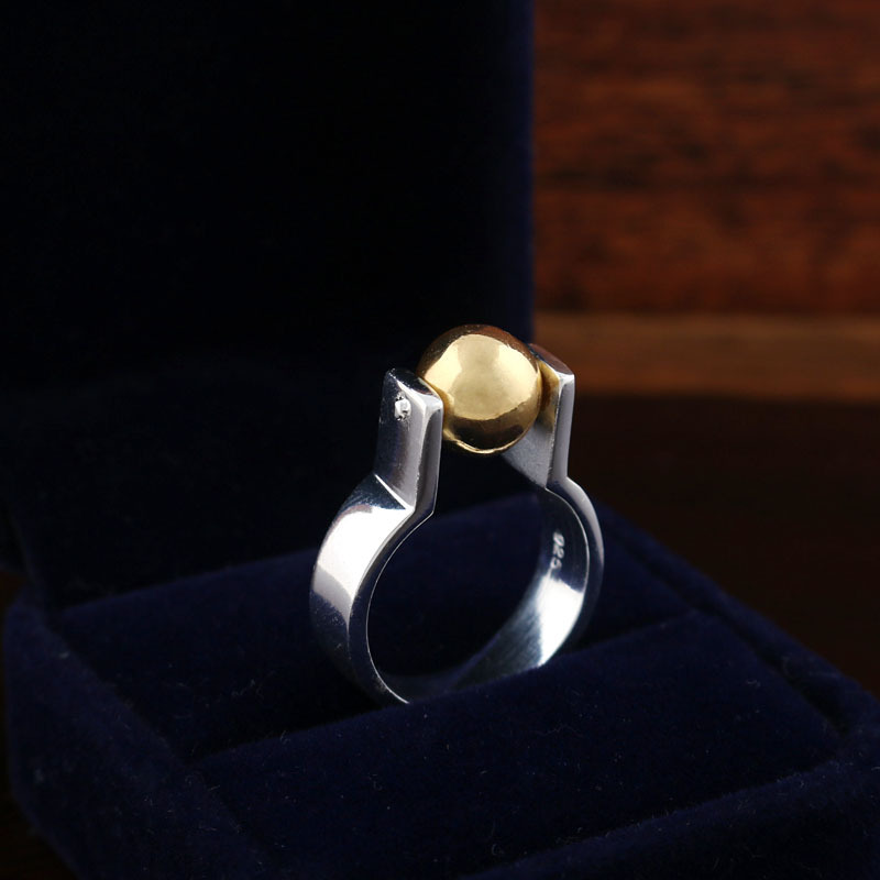 s925纯银戒指泰国进口纯银镀金手工转运珠戒指指环生日礼物