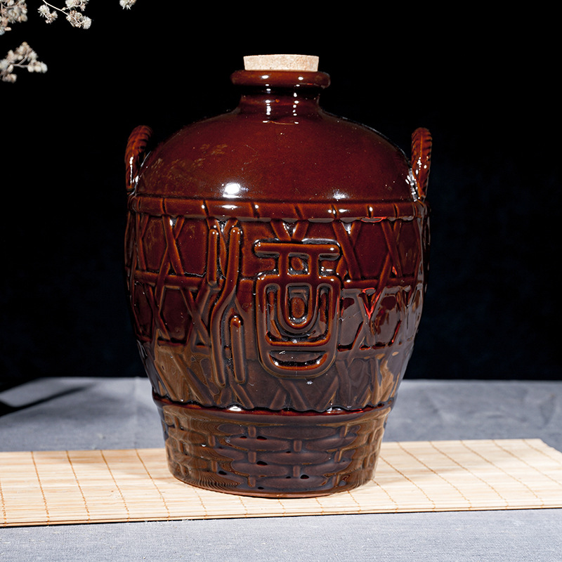 陶瓷存酒坛子粗陶酒字装饰酒壶土陶空泡酒罐酒缸二三五十斤装酒瓶