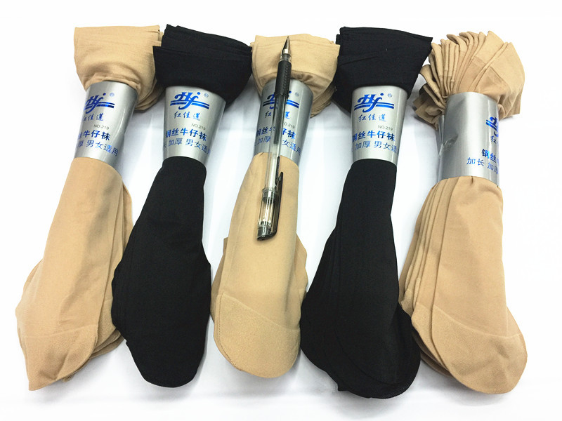 夏季男士袜子钢丝牛仔袜短丝袜 加长加厚 男女均可穿袜子批发