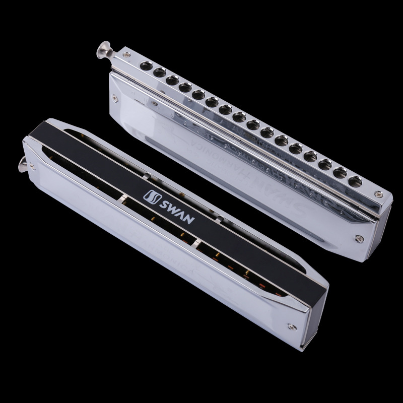 跨境天鹅16孔半音阶口琴 宽音域16孔64音半音阶c调口演奏吹奏乐器