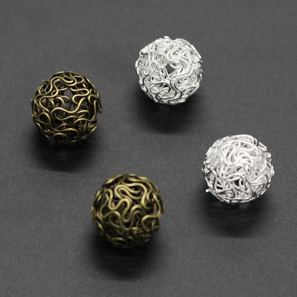 diy饰品配件 镂空铁丝波浪球 毛毛球 珠子灯笼球耳环吊坠