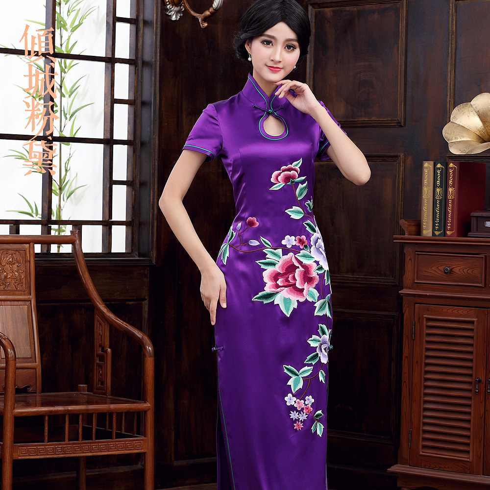 2019春季新款改良时尚重磅真丝手绣日常修身旗袍精品批发