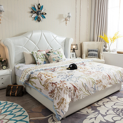 奢华欧式床皮床真皮床主卧双人床1.8米公主床简欧现代简约储物床