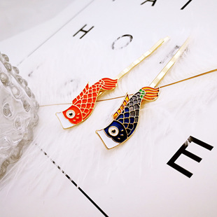 青岛欧美饰品批发日系韩版高档滴油彩色鱼和风发饰发夹边夹a-139