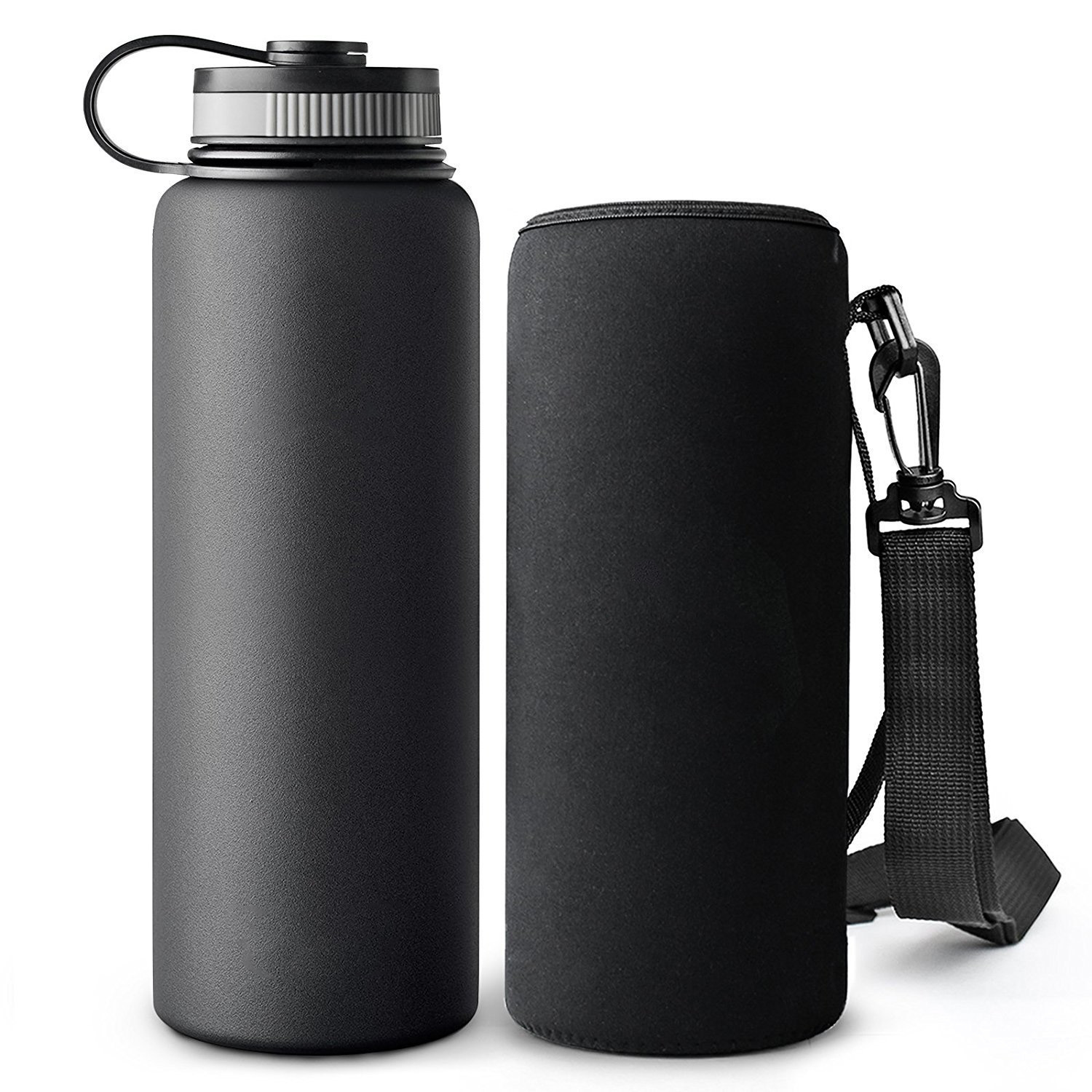 跨境货源户外真空手提袋运动水壶 40oz大容量黑色不锈钢保温壶