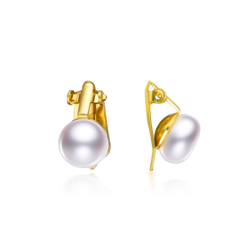 水年华9mm白色淡水珍珠 aaa 纯银镀金耳夹 小巧精细