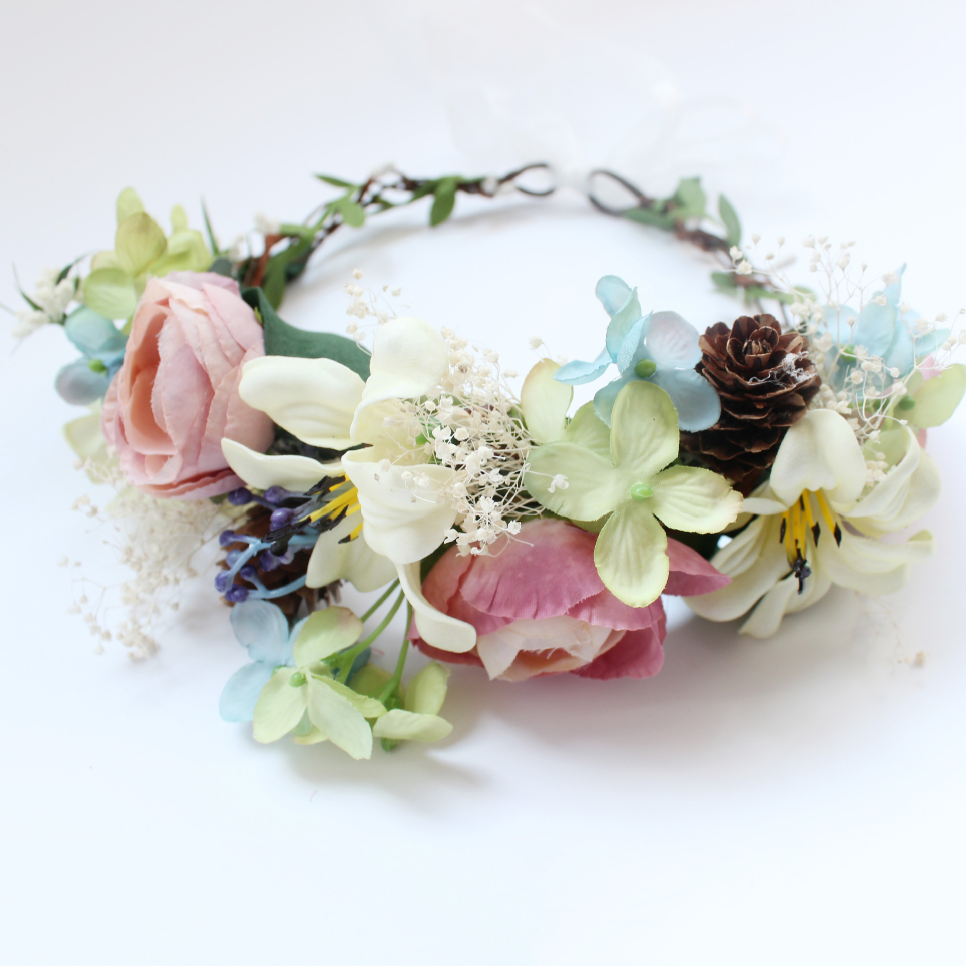 新娘玫瑰花环批发森系儿童花环头饰女孩发箍新娘海边拍照发饰