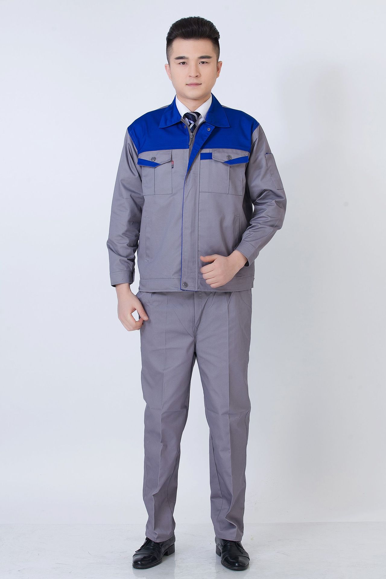 春秋劳保工作服套装长袖拼色厂服工衣工程服车间工装定制批发