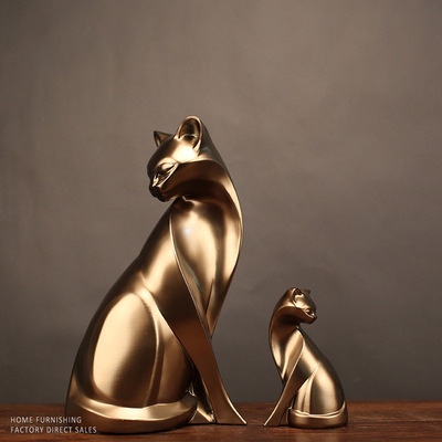树脂工艺品 创意礼品 美式家居摆件 一件代发 仿铜母子猫 新款