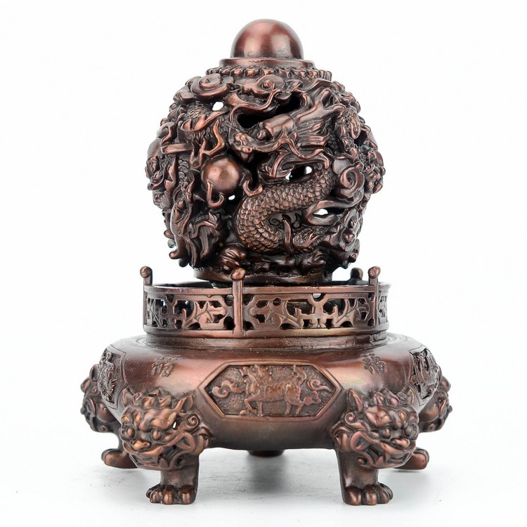 批发精工纯铜 九转乾坤炉 7寸时来运转二龙戏珠香炉 镇宅家居摆件