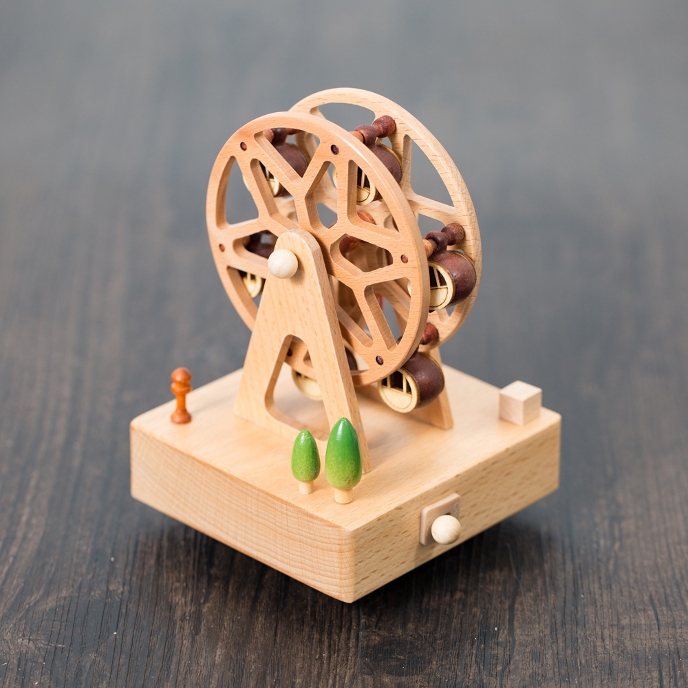 创意音乐盒圆形摩天轮木质发条八音盒生日情人节精品礼物模型摆件