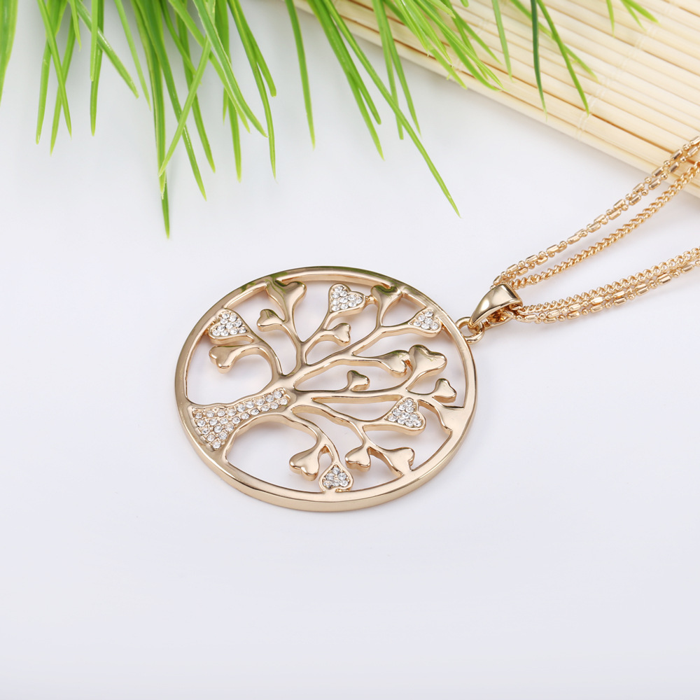 速卖通个性创意生命树项链女 跨境亚马逊高档镶钻树形毛衣配配饰