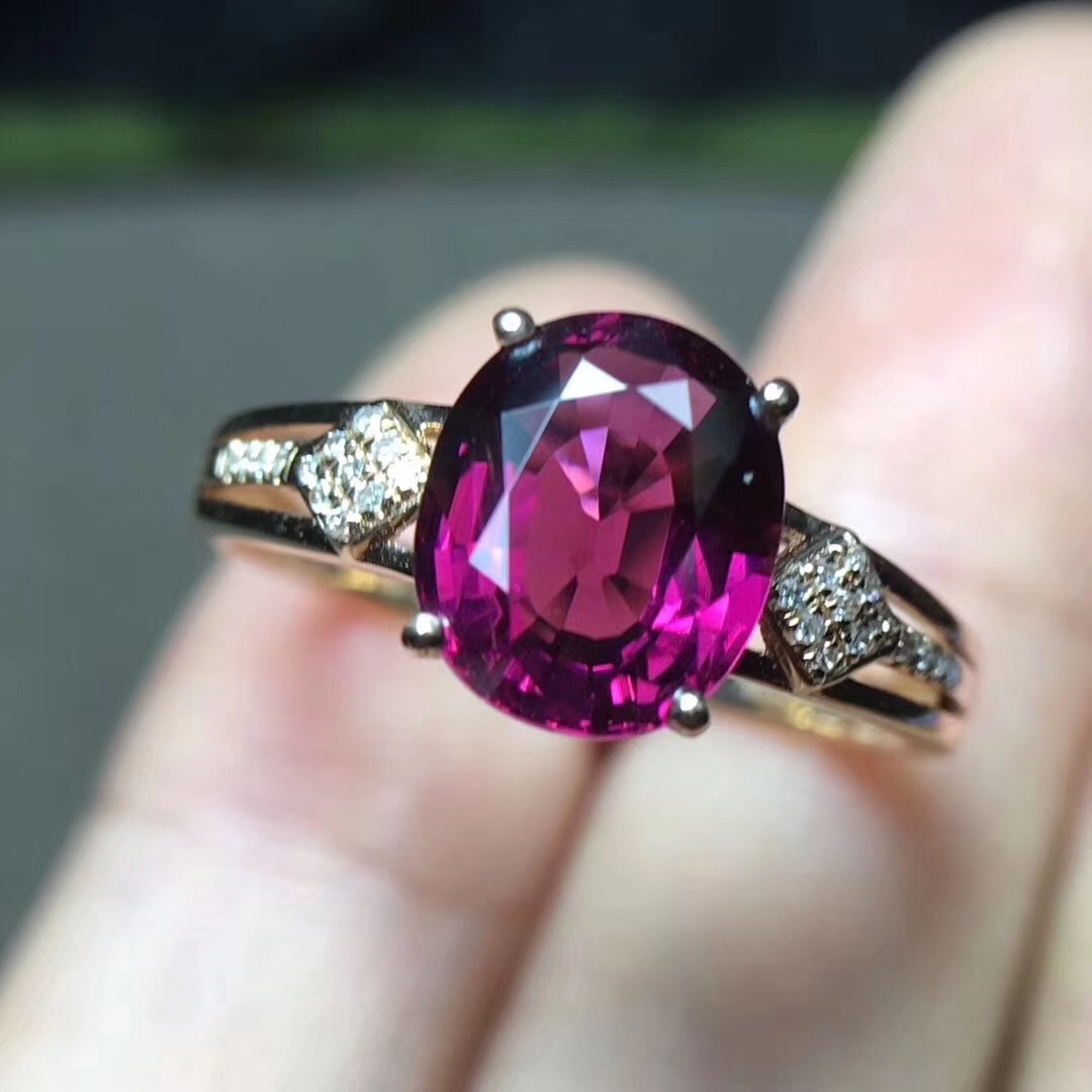 代发 天然碧玺戒指 18k金巴西紫红色碧玺戒指 简单约时尚戒指女