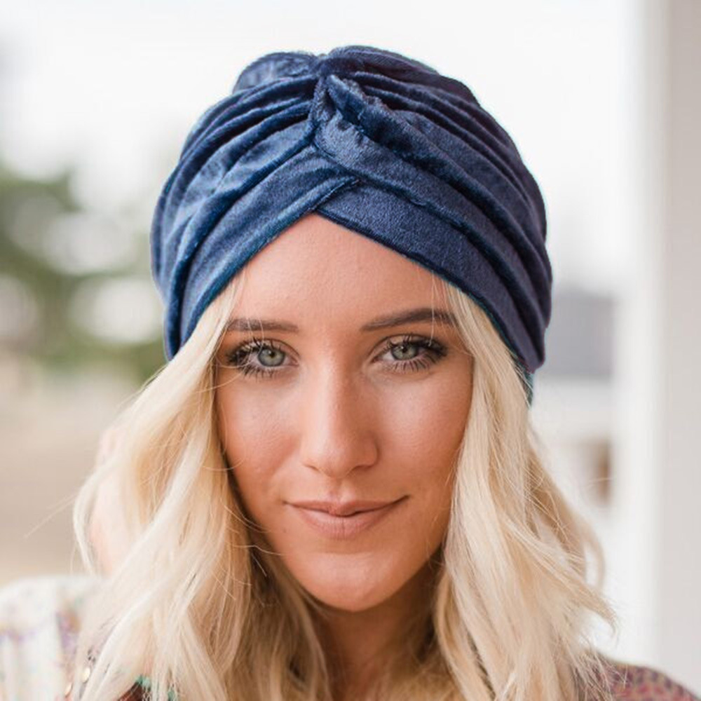 2017新款欧美女士毛绒褶皱印度帽 大人包头帽 成人套头时尚帽