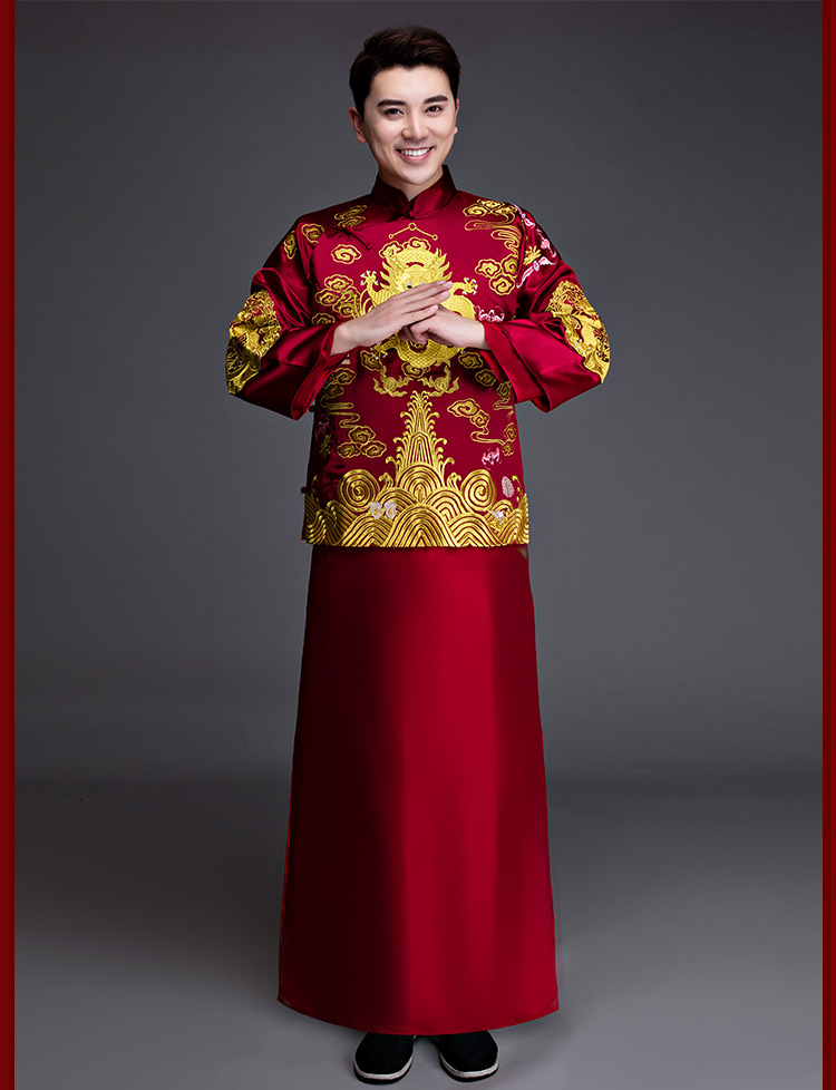 秀禾服中式礼服婚礼红色新郎结婚男士秀禾服敬酒服春秋新款龙凤褂