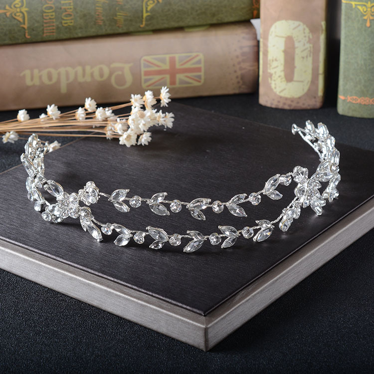 ts333新款双层新娘头饰柳叶形水晶婚礼皇冠甜美可爱婚纱摄影配饰