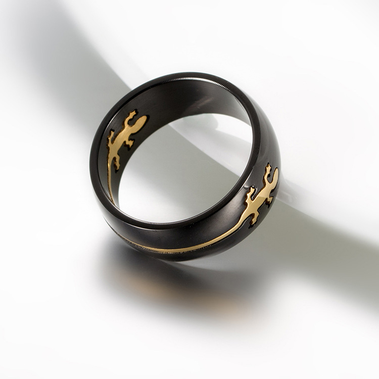 欧美钛钢壁虎(庇护)黑金戒指 男士潮流指环 日韩学生手饰礼物