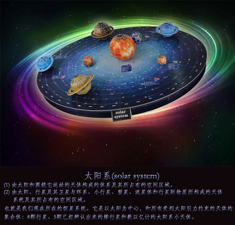 跨境3d立体拼图太阳系八大行星 科教diy太空星球卫星拼装玩具