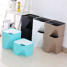 日式小垃圾桶办公桌纸篓 可叠加方形有盖分类垃圾桶杂物收纳小号