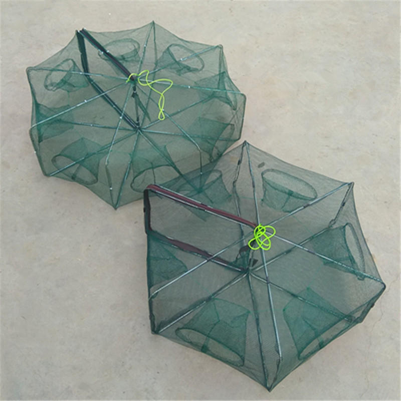 批发折叠虾笼 圆形自动6孔8孔捕鱼网 诱鱼笼渔具用品现货供应