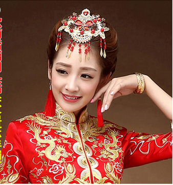 古装新娘头饰批发 复古发饰流苏蝴蝶新娘饰品 珍珠水晶婚庆配饰