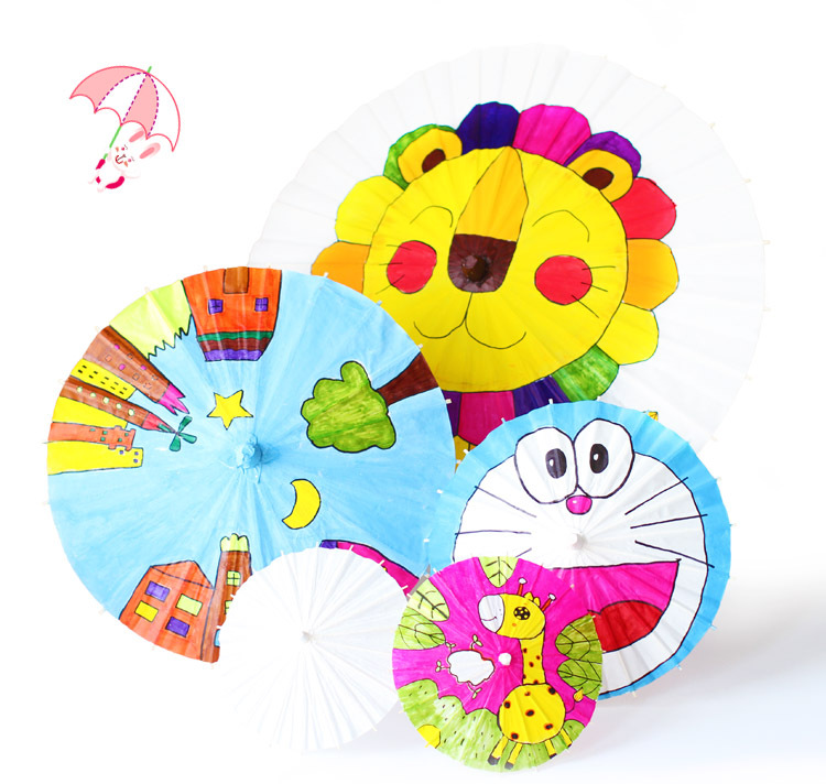 大中小儿童diy空白纸伞手工绘画伞白色幼儿园小学美术手绘工艺伞