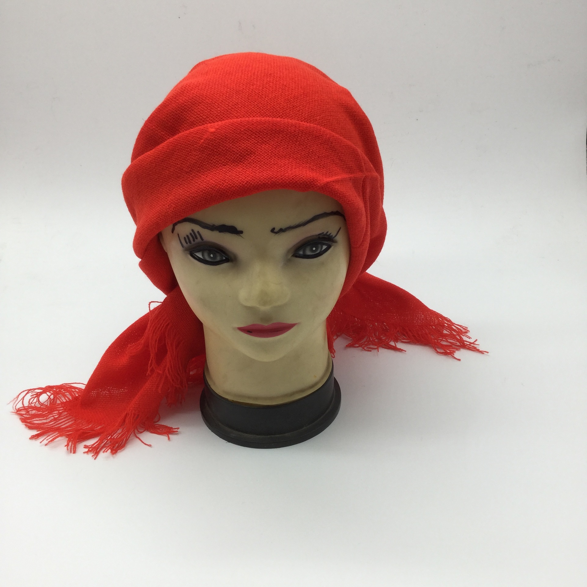 穆斯林回族头巾毛线包头巾纯色老奶奶款保暖防寒复古民族风可批发