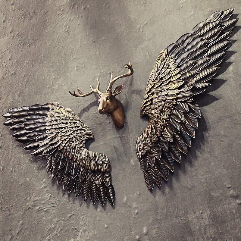 复古工业风墙面铁艺翅膀壁挂壁饰酒吧loft背景墙装饰立体挂件批发