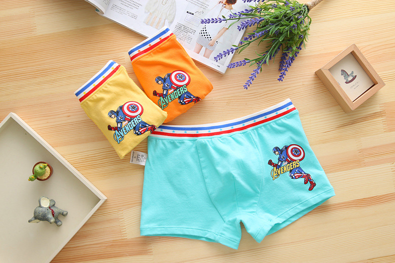 安贝熊 新品三条装全棉儿童内裤 新款美国队长印花 男童平角裤