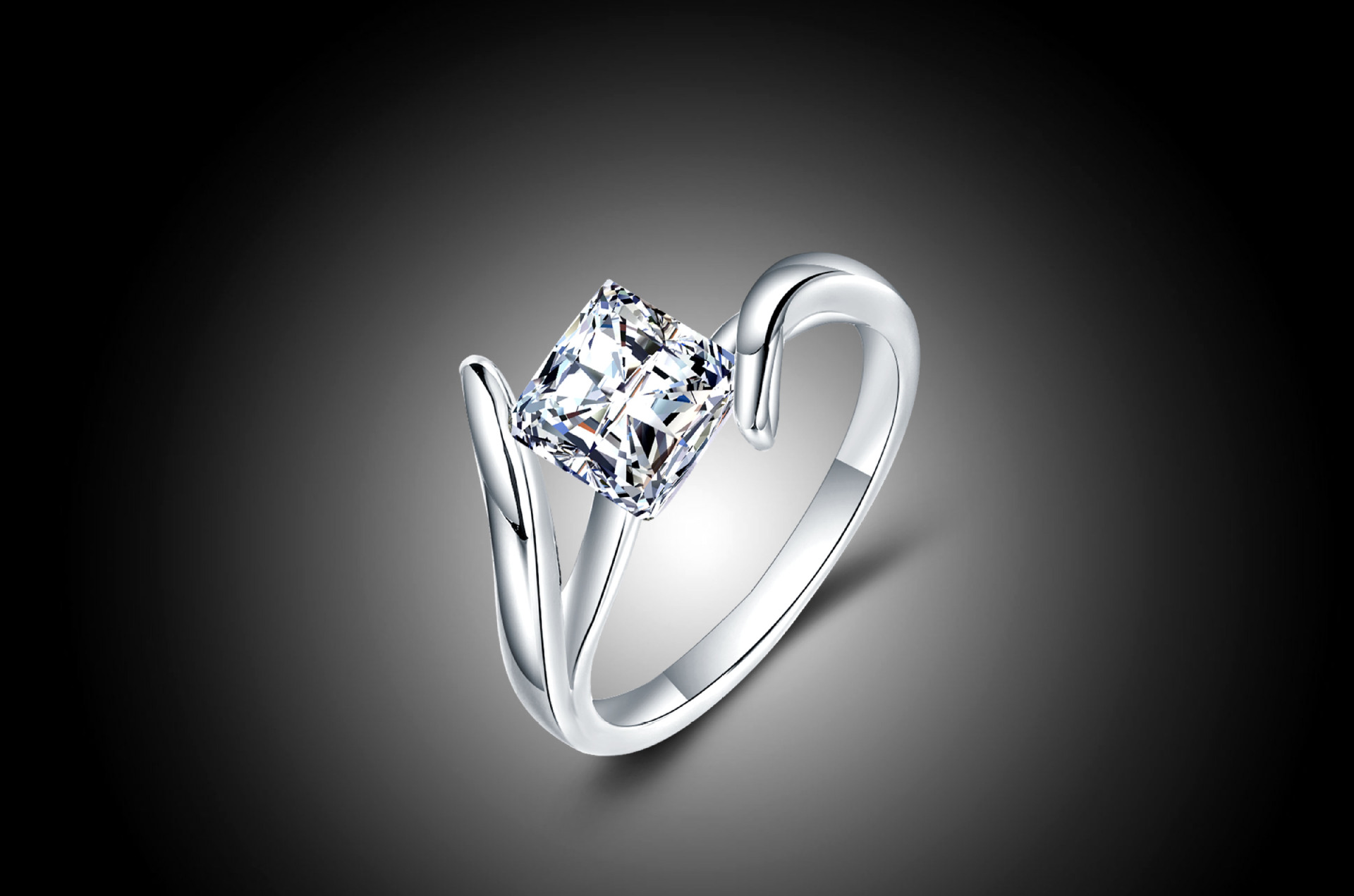 正方形钻公主创意戒指女仿真钻石结婚简约日韩时尚钻戒锆石戒指