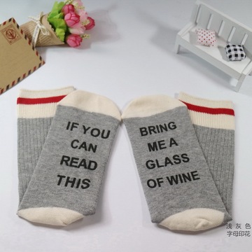 if you can read this 休闲男女英文字母袜子印花中筒棉袜双针袜