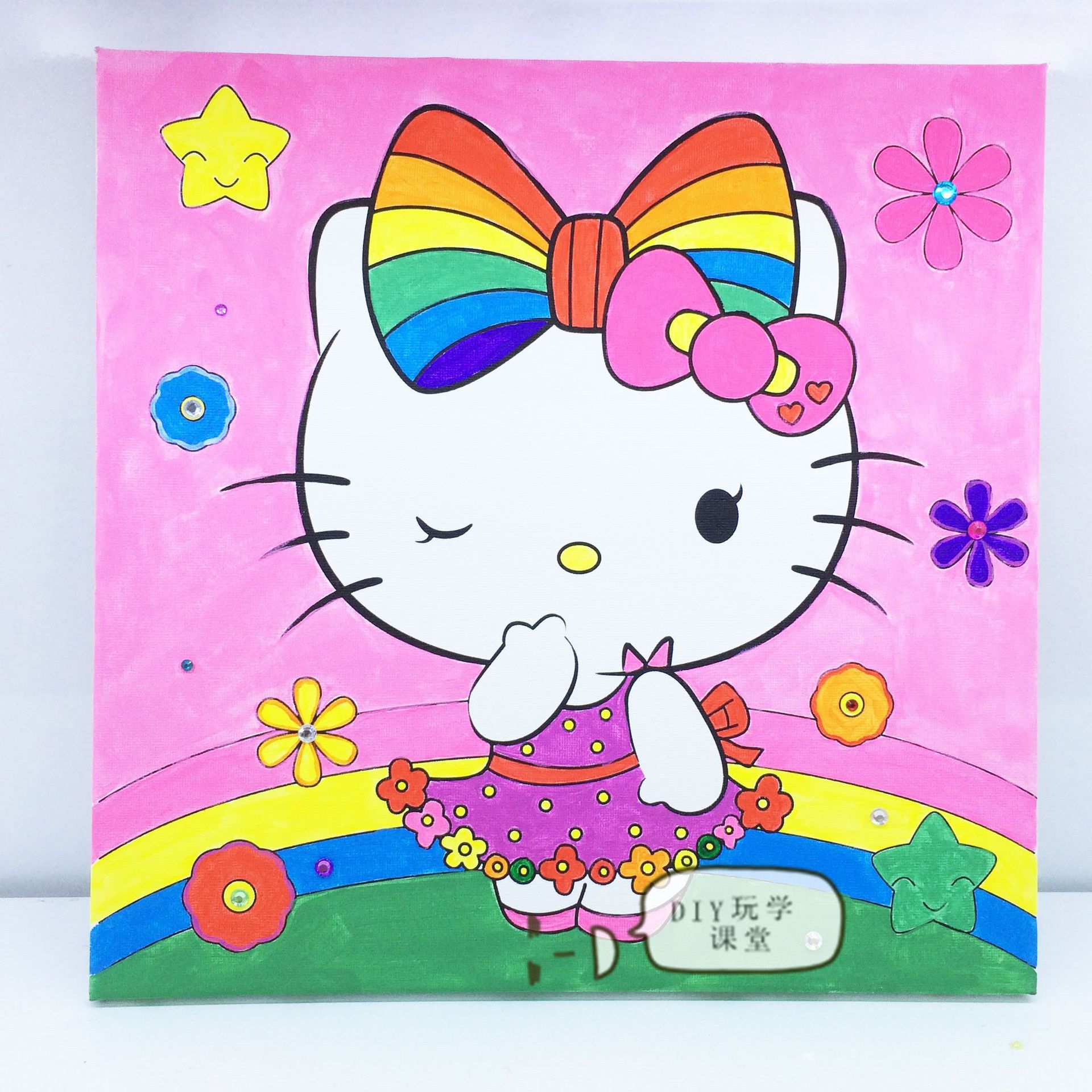 儿童diy趣味涂鸦画30x30油画木框布油画公主油画丙烯颜料数字油画