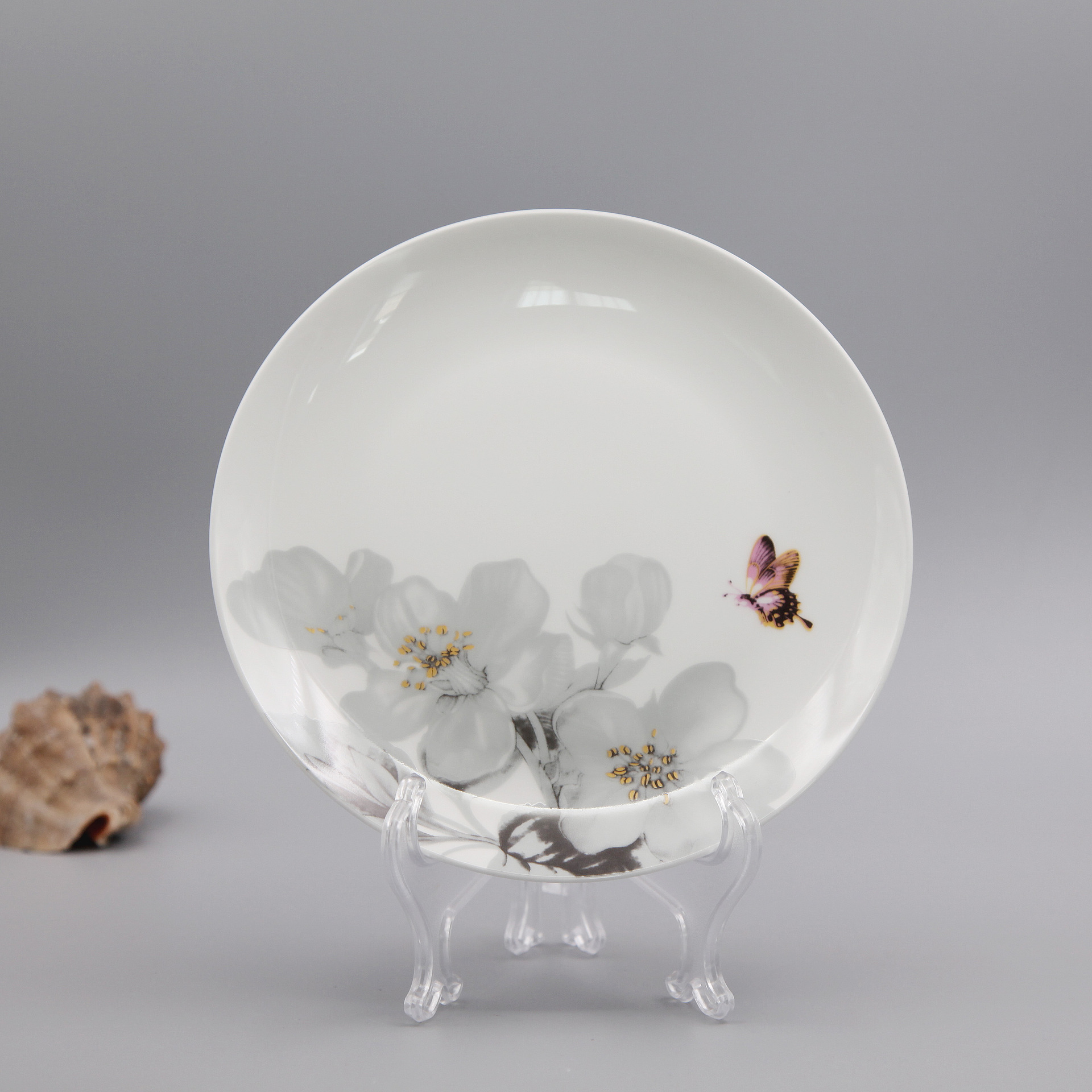 雷格 唐山骨瓷 8寸陶瓷餐具 中国风骨瓷月光盘 中式礼品盘定制套