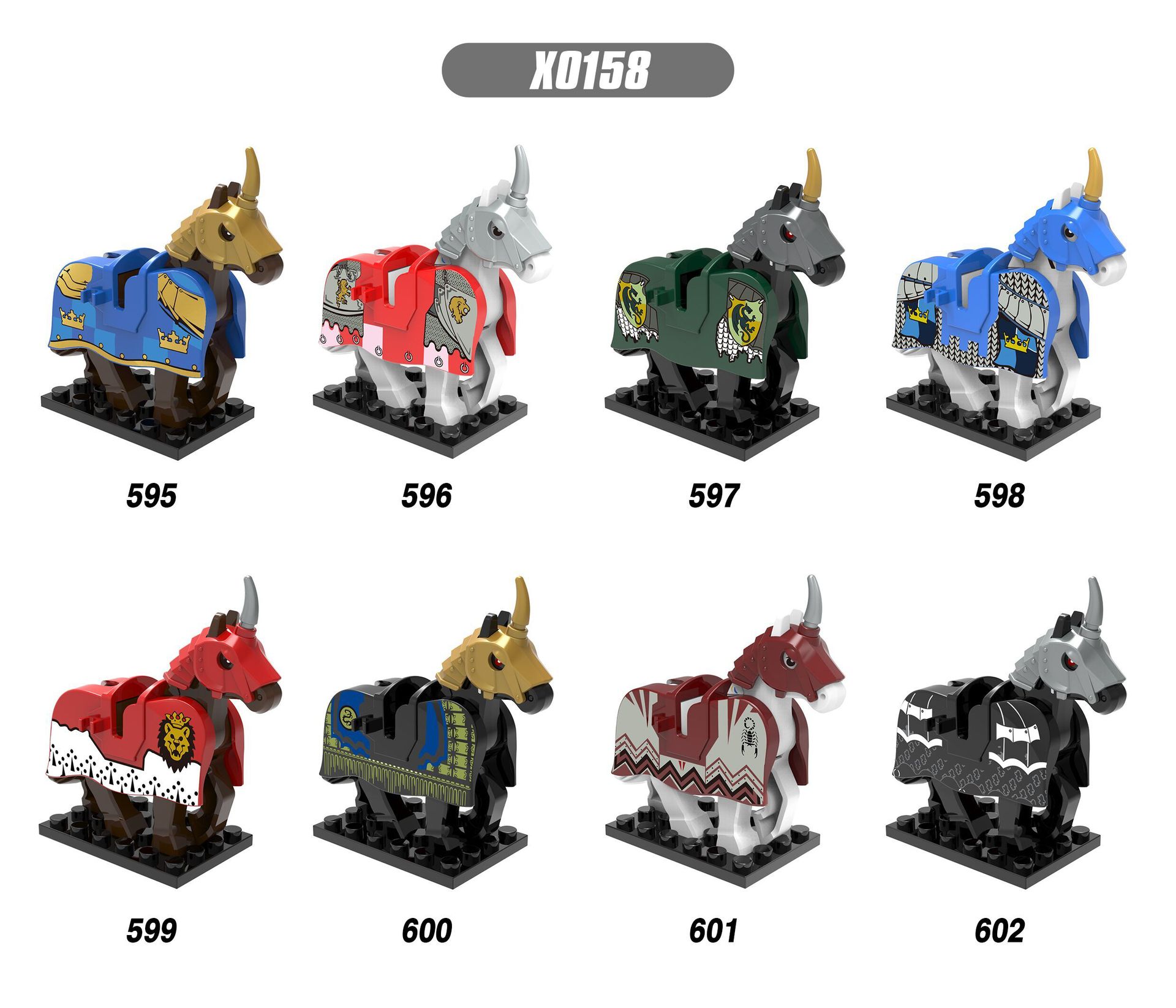 欣宏x0158中古罗马战马 带马袍白色黑色棕色积木玩具